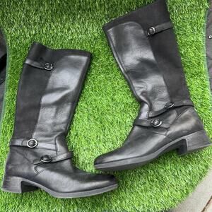 Dansko Lorna Black Leather Knee High Riding Boots Womens 8.5 Buckle Zip Comfort